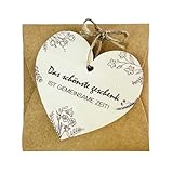 Gutschein Karte Holz, Herzförmige Geschenkkarte mit Umschlag - Das schönste Geschenk ist gemeinsame Zeit, Holzkarte Herzform zum selber beschriften Holz Grußkarte für Hochzeit Geburtstag Jahrestag