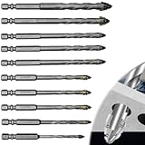 UHETLET 10 Stück Fliesenbohrer Glasbohrer set Ø4mm, 5mm, 6mm, 8mm, 10mm, 12mm Fliesen Bohrer Steinbohrer Bohrer Set Schlangenbohrer Exzenterbohrer für Verschiedene Glas Keramik Porzellan Holz Spiegeln