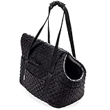 BOUTIQUE ZOO Hundetasche, Welpentasche - Schwarz (Minky), XS bis 3 kg - Tragetasche für kleinen und mittleren Hund, Welpen, Katze