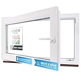 Kellerfenster Kunststofffenster weiß, BxH: 50 x 40 cm / 500 x 400 mm 2-fach Verglasung (32 mm) Dreh-Kipp inkl. Pilzkopfverriegelung, DIN Rechts (Griff Links), 60 mm Profil