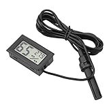 Fafeicy Mini-Digital-Thermometer-Hygrometer mit Externer Sonde für Reptilien-Aquarium-Inkubator, LCD-Display, Temperatur- und Luftfeuchtigkeitsmonitor mit 1,5 M Kabel, Bereich -50 Bis 158 °F