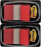 Post-it Index Haftstreifen, Standard, Rot, 2 Spender, 25.4 mm x 43.2 mm, 50 Haftstreifen/Spender - Extrastarke Haftstreifen für Dokumente und Informationen