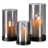 Romadedi Windlicht Glas Kerzenständer Kerzenhalter：3er Set Schwarz Windlichter Für Tischdeko Esstisch Stumpenkerzen Kerzenglas Gross Glaszylinder Für Kerzen Outdoor Hochzeit Wohnzimmer Deko