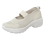 Damen-Turnschuhe, modisch, Netzstoff, Slip, hohl, Keilabsatz, Sportschuhe, Sommer, Damen-Tennisschuhe, beige, 38.5 EU