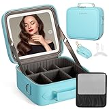 Kosmetiktasche mit Spiegel, LAYADO Make up Tasche mit Spiegel-3 Farben LED Licht, Tragbare Schminktasche mit Verstellbaren Trennwänden, Kosmetikkoffer mit Make-up-Pinsel-Aufbewahrung