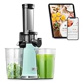 Entsafter AOBOSI-Mini slow juicer mit Rückwärts-Kau-Funktion-saftpresse elektrisch mit Bürste und 2 Tassen- Multifunktions obstpresse-elektrische Fruchtpresse (Grün, 45MM)