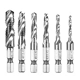 Kombi Gewindebohrer, 6 tlg 1/4'' HSS M3-M10 Schraube Sechskantschaft Senker Werkzeuge Bohrer Set Titan Maschinengewindebohrer Verwendet