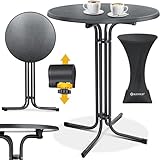 KESSER® Gastro Stehtisch klappbar Bistrotisch | Pulverbeschichtete Edelstahlplatte | höhenverstellbare Füße | Partytisch Tisch Ø 70cm | In- & Outdoor | Empfangstisch | Klapptisch inkl. Husse Schwarz