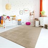 TT Home Teppich Kinderzimmer Waschbar rutschfest Kinderteppich Junge Mädchen Weich Pastell, Farbe: Dunkelbeige, Größe:140x200 cm