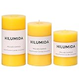 Gelbe Stumpenkerzen, 3er-Set, handgegossene geruchlose Kerzen, rauchfreie dekorative Kerzen für Zuhause, 3er-Set in verschiedenen Größen (10,2 cm, 12,7 cm, 15,2 cm)