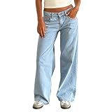 CocMouse Jeans mit geradem Bein für Damen, niedrige Taille, weites Bein, Baggy-Jeans, lockere Boyfriend-Jeans, Denim-Hose, Y2K, hellblau, S