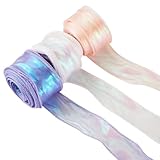 Crafans 3 Rollen schimmerndes durchscheinendes Schleifenband, 40 mm x 9 m, schillerndes Organzaband, glitzernde Chiffon-Bänder, Polycooton-Bänder für Blumenstrauß, Dekoration, Geschenkverpackungen