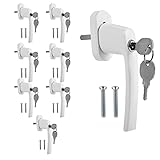 Jopassy Aluminium Fenstergriff 8x Weiß Abschließbar Fenstergriff mit Schloss Schlüssel Kindersicherung in Stiftlänge 35cm, Gleichschließend Windows Balkontürgriff