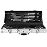 RELAX4LIFE Grillwerkzeug Set 6-teilig, Grillzubehör aus Edelstahl, Grillbesteck-Set mit Griff, inkl. Grillschaufel, Grillclip, Grillgabel, Grillmesser, Grillpinsel, Alukoffer, für Camping