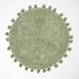 Homescapes Badvorleger Blume, runde grüne Badematte 60 cm Baumwolle, Badteppich getuftet mit Bommeln