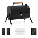Tragbarer, doppelseitiger Klappgrill mit seitlichen Lüftungsschlitzen und Holztragegriff, ideal für Garten, Camping und Outdoor-Küche, Holzkohlegrill (schwarz)