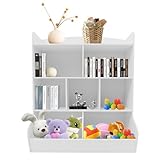 WindWilder Kinderregal mit 2 Ablagefächern Spielzeugregal 5 Fächern, 4 Etagen Kinder Bücherregal Aufbewahrungsregal für Kinder, 80KG Tragfähigkeit, 89x45x107.5cm, Weiß