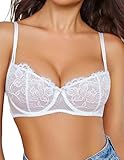 Avidlove Damen Dirndl BH Sexy Spitze Transparent Bügel Bra Komfort Klassische BHS Spaghetti Ungepolsterte Bralette Tägliche BH-Unterwäsche Weiß XL