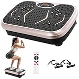 TLGREEN Vibrationsplatte 99 Stufen 5 Trainingsprogramme, Kompaktes Design, Leiser Motor, Trainingsbänder, rutschfest, Fitness Vibrationsboard für Zuhause, Fettverbrennung & Muskelaufbau, Champagner