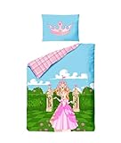 JACK Kinder Renforce Baby Wende Bettwäsche 2 TLG. 100x135cm Prinzessin Rosa Schloss Garten Rosen Kariert