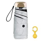 Vicloon Mini Regenschirm, Taschenschirme Mit 6 Rippen, 210T Stoff & Aluminium Schirmständer, Sonnenschutz Regenschirm Im Freien UV Faltender Regenschirm, Goldener Griff, Leicht Kompakt - Grau