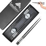 2 paar Sushi Stäbchen,Wiederverwendbar,Sushi Geschenke-Set Essstäbchen Premium Holz,Sushi Set,Spülmaschinenfest Leichte Essstäbchen im Japanischen Stil Geschenkset, Sushi Geschirr Set mit Halter