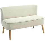 HOMCOM Sofa 2 Sitzer Couch, Kleine Loveseat mit Cord-Optik Modern Polstersofa für Wohnzimmer, Schlafzimmer, kleinen Raum, Cremeweiß 117 x 56,5 x 77 cm