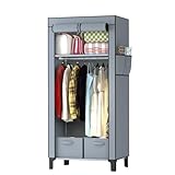 LOEFME Kleiderschrank, stoffschrank mit Seitentaschen, offener Kleiderschrank, Faltbarer Kleiderschrank, kleiderschränke mit Zwei Aufbewahrungsboxen, Grau