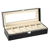Uten Uhrenkasten Herren Damen Uhrenbox mit 6 Fläche, Aufbewahrungsbox Samtfutter Metallverschluss, PU Schwarz, Geschenke Weihnachten