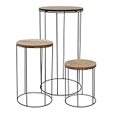 Spetebo Holz Blumenhocker rund 3er Set - Ø 16/18 / 21 cm - Pflanzenständer mit Metall Gestell - Blumensäule Pflanzentreppe Deko Ständer Beistelltisch