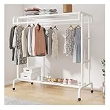 Großer tragbarer Doppelstab-Kleiderständer mit Rollen und Ablage, robuster Kleiderwagen für Schlafzimmer und Eingangsbereich, ideal für zusätzlichen Stauraum und Nization