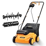 Hoteche 1300W Elektro-Vertikutierer, 2500U/min 320MM Arbeitsbreite, 35L Grasfangkasten, Orange-Schwarz, Farbbox