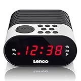 Lenco Uhrenradio mit LED-Display, 2 Weckzeiten, Dual Alarm, Sleeptimer, Schlummerfunktion, in 3 Farben,, Schwarz, Weiß