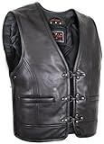Herren Lederweste Biker Kutte Motorradweste aus echtem Rindsleder, erweiterbare Seiten mit Reißverschluss, 3 Schnallen-Verschlüsse, Schwarz (DE/NL/SE/PL, Alphanumerisch, XXL)
