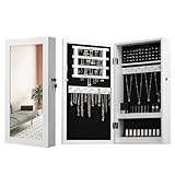 SONGMICS Schmuckschrank, Spiegelschrank, Hängeschrank, abschließbarer Wandschrank, platzsparender Schmuckorganizer, Weihnachten, Weiß-Schwarz JBC51W