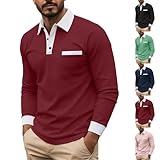 Generisch Poloshirt Herren Langarm Sportshirt Casual Langarmshirt Mode Pullover Einfarbig Basic Shirt Männer Longsleeve Tshirt Bequeme Sport Shirt Longshirt Oberteile Henleyshirt Wein L