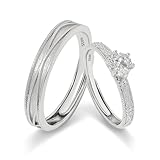 Meissa Eheringe Silber 925 Verlobungsring Paar Ringe 2,5mm 3,5mm Breit Verstellbar Größen Ring mit Weiß Zirkonia Partnerringe für Sie und Ihn Paarpreis für Hochzeit Verlobung Alltag und Valentinstag