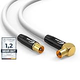RedStar24 Antennenkabel 4m Weiß – Stecker zu 90° Gewinkelt Buchse Koaxial – Premium HDTV Koaxialkabel für Kabelfernsehen | TV Kabel: Kompatibel mit TV, Radio, DVB-T/T2, DVB-C, DAB