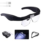 Kopflupe mit 2 LED-Lichtern, USB-Lade-Lupe, Freisprechlupe zum Lesen, Schmuck, Handwerk, elektronische Wartung mit 4 abnehmbaren Gläsern 1,5X, 2,5X, 3,5X, 5X