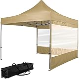 INSTENT Alu-Pavillon 3 x 3 m Pro wasserdicht UV Schutz 50+, Champagner mit 2 Seitenteilen