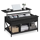VASAGLE Couchtisch, höhenverstellbarer Wohnzimmertisch, Kaffeetisch, offener und versteckter Stauraum, X-Streben, 60 x 100 x (48-62) cm, anthrazitgrau-schwarz LCT205B22