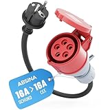 ABSINA Adapter Schuko Stecker auf CEE Kupplung - Schuko auf CEE 16A 5-polig mit 60 cm Kabellänge & IP44 Schutz - Drehstromadapter auf Schuko als Elektroauto Zubehör - Adapter Starkstrom auf 230V