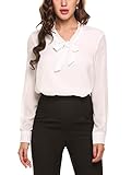 ACEVOG Damenshirts Classics Lockere V-Ausschnitt Schirt Basic Schluppenbluses Bluse Langarmshirt Einfarbig M, Weiß