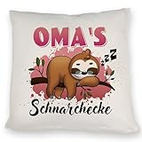 speecheese Faultier Kissen mit Spruch Oma's Schnarchecke EIN neckisches DekoKissen für die Großeltern zum Geburtstag Faul Mittagsschlaf schlafen Opa Oma