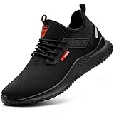 JACKSHIBO Arbeitsschuhe Herren Damen Arbeitsschutzschuhe Leicht Sicherheitsschuhe Stahlkappenschuhe Atmungsaktiv mit Stahlkappe Schwarz, 38EU