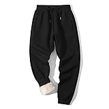 ASIYAN Winterhose Herren Baggy Fleecehose Mit Fleece Gefüttert Und Verstärkt Thermosporthose Lang Freizeithose Laufen Und Joggen Mit Thermofutterierter Sporthose Thermohose Jogginghose(Black B,L)