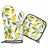 Ufuson Ofenhandschuhe und hitzebeständige Topflappen, Ofenhandschuh-Set, Zitronenblütenblüten, Topfhandschuhe, Topflappen, 2-teiliges Set für Küche, Backen, Kochen, Grillen, Grillen, Geschenke,