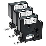 3 Stücke Etikettenband, Schriftbänder 45013 Kompatibel mit Dymo D1 Letratag 12mm x 7m Etiketten Selbstklebend Schwarz auf Weiß für LabelManager 150 160 210D 280 350 420P LabelPoint 150 350