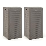 GOPLUS Mülltonnenbox 118 L, Mülleimer mit Klappdeckel & ausziehbarer Abtropfschale, tragbarer Mülltonnecontainer für Terrasse & Hinterhof, 40 x 40 x 86 cm (2 Pack,Braun)