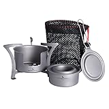 iBasingo Mini Titan Alkoholkocher Spirituskocher Alkohol Heizung Camping Holzbrenner mit Ständer Outdoor Wandern Herd Backpacking Ofen Touristen Kocher Survival Trekking Wanderzubehör Ti2013C